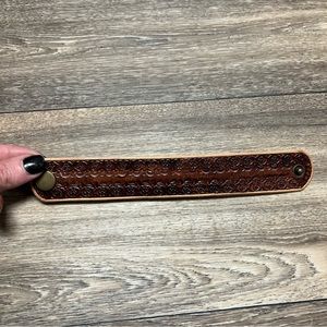 Hand-Tooled Brown Leather Snap Bracelet - Women's Fashion Bracelet